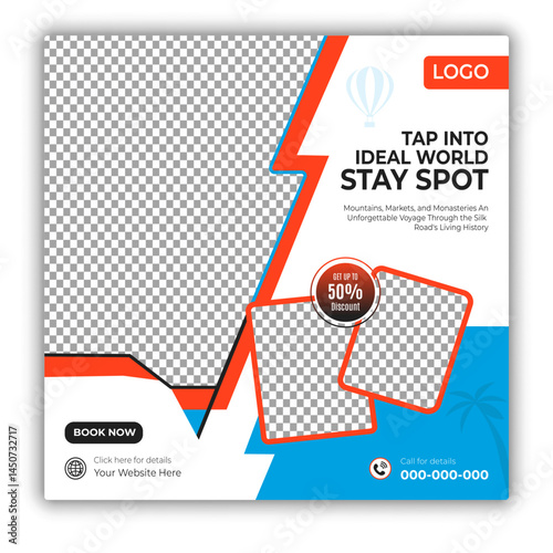 Travel and tour social media posts and web banner square design template