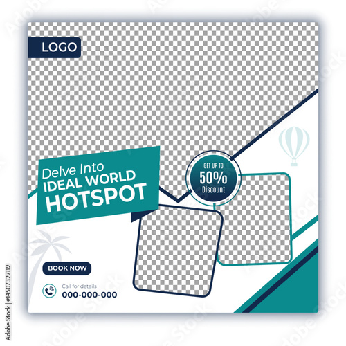 Travel and tour social media posts and web banner square design template