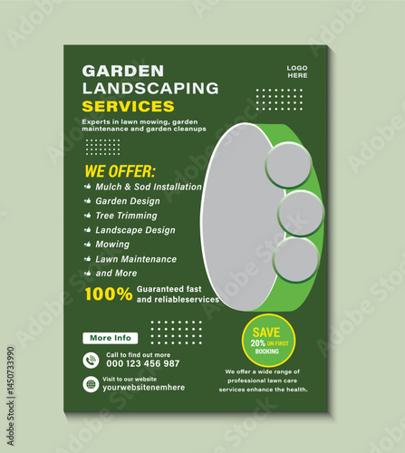 Modern and stylish flyer template for promoting garden landscaping services on Instagram and other social media. Fully customizable design, perfect for seasonal offers and professional branding.
