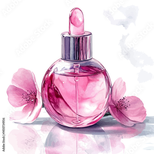 illustration of Facial Essence Bottle With Soft Colors, watercolor vector, isolated on a white background.