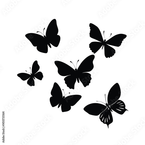 Black Flying Butterflies Silhouette Vector Simple