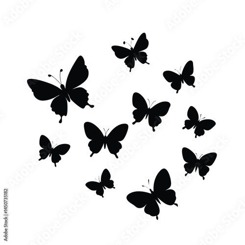 Black Flying Butterflies Silhouette Vector Simple
