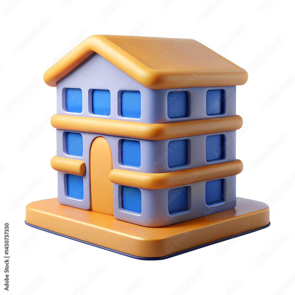office building 3d render icons in cartoon plastic style minimal isolated on transparent white background, clipping path