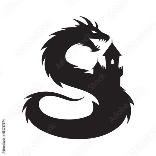 Dragon Guarding Castle Silhouette Fantasy