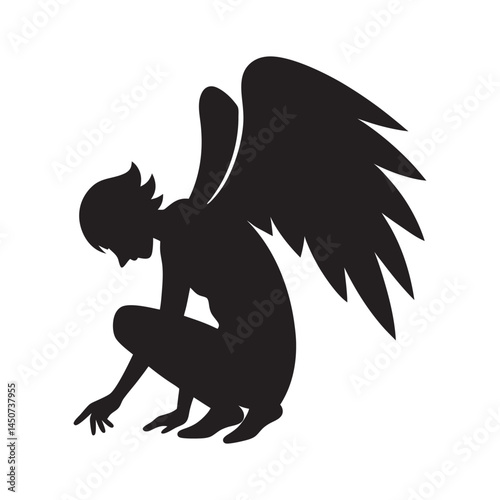 Fallen Angel With Dark Wings Silhouette