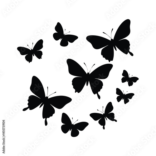 Black Flying Butterflies Silhouette Vector Simple