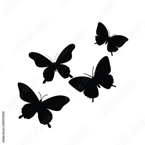 Black Flying Butterflies Silhouette Vector Simple