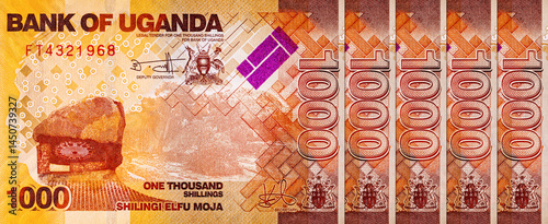 Banknote 1000 shillings Uganda 2022 printing. Fragments for design. paper money of Uganda
