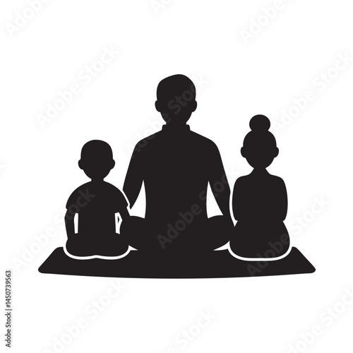 Family Of Three Sitting Together Silhouette