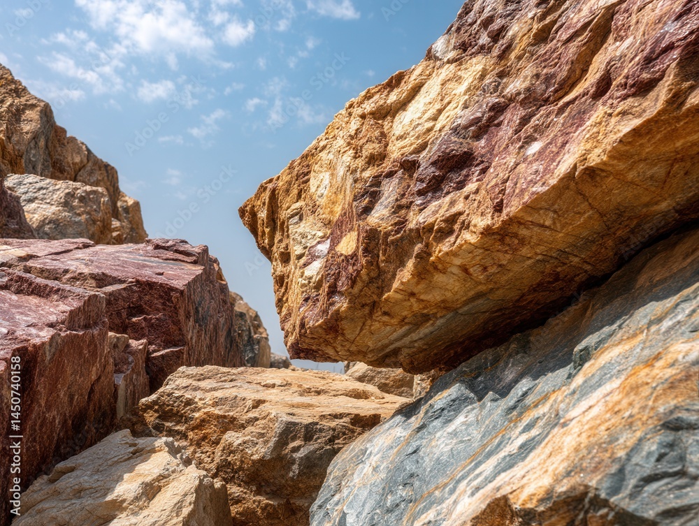 Obraz premium Geological formations under a clear blue sky showcasing rock textures and natural beauty of the landscape