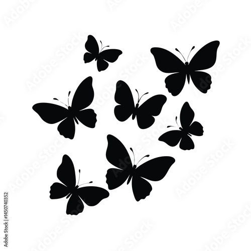 Black Flying Butterflies Silhouette Vector Simple
