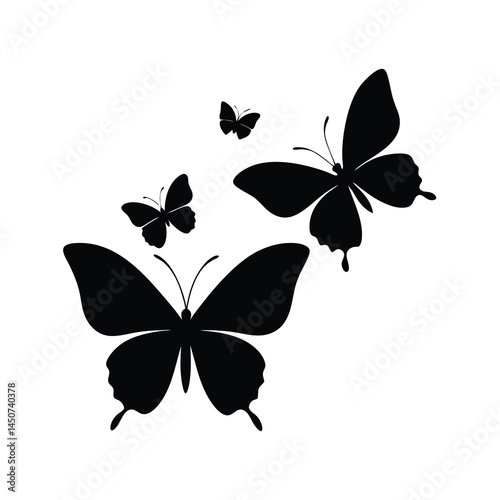 Black Flying Butterflies Silhouette Vector Icon