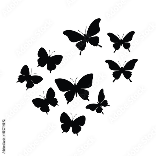 Black Flying Butterflies Silhouette Vector Icon
