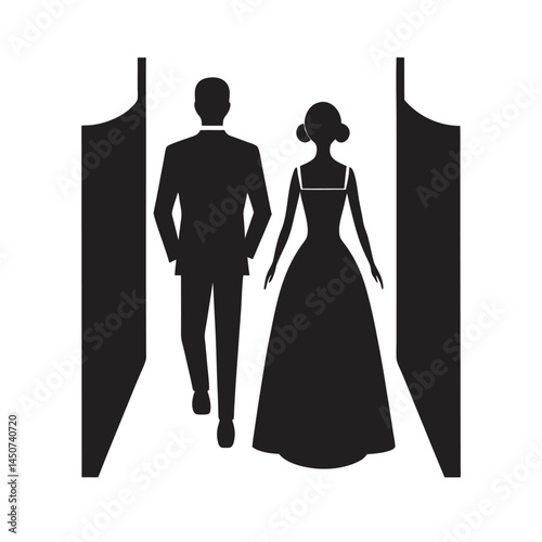 Newlyweds Walking Away Silhouette Scene