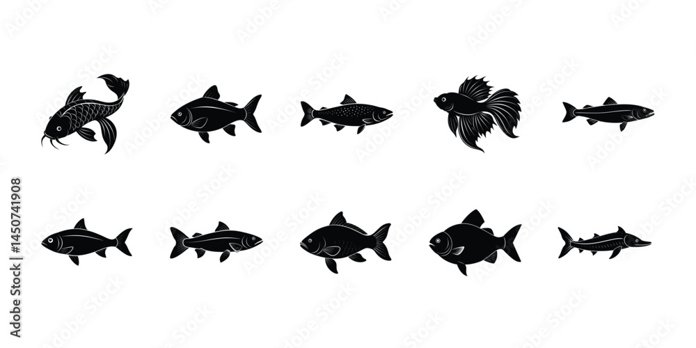 Fototapeta premium a bundle of fishes silhouette vector illustration on white background