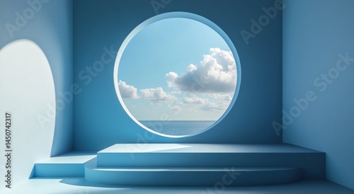 Obraz na płótnie Abstract minimalistic design with a circular aperture over calm blue waters w salonie