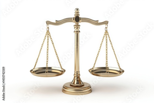 Golden scales of justice isolated on white background on transparent background