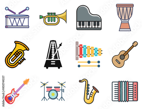 Melodic Harmony: Music Instrument Linear Color Icons Set