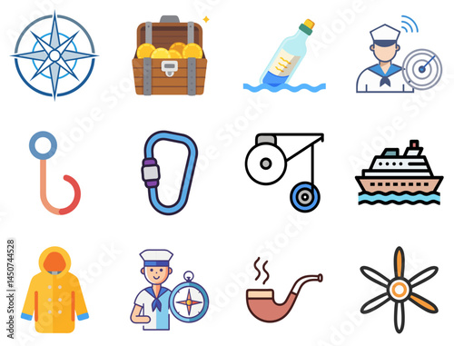 Ocean Bound: Sailor Lineal Color Icons Set 1