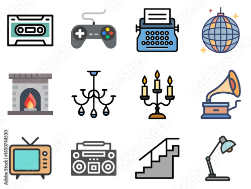 Timeless Vibes: Retro Lineal Color Icons Set