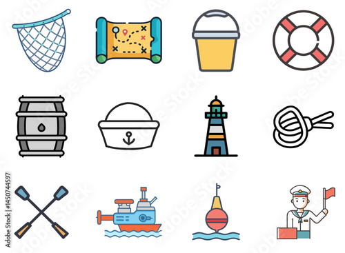Nautical Spirit: Sailor Lineal Color Icons Set 3