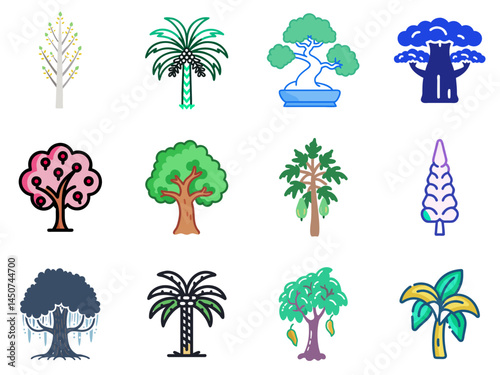 Nature’s Canopy: Tree Lineal Color Icons Set 2