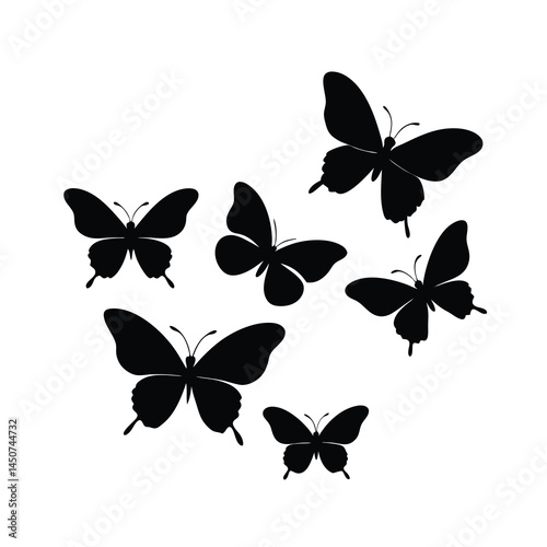 Black Flying Butterflies Vector Silhouette Clean
