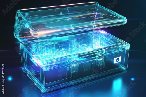 Open transparent box with circuit on white background on transparent background