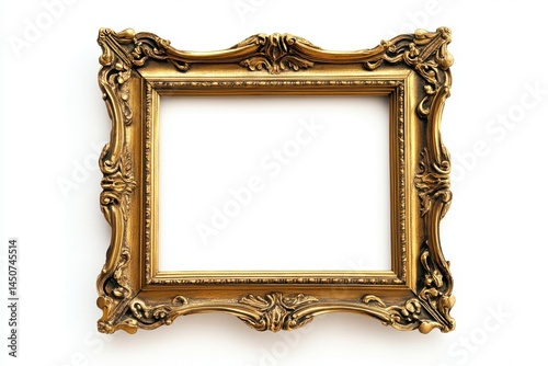 Ornate golden frame isolated on white background on transparent background
