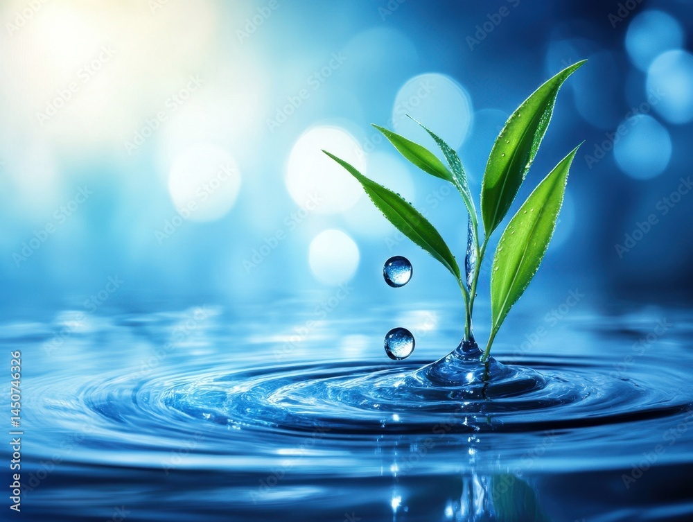Serene aquatic sprout emerges in tranquil water ripple with soft light and bokeh background symbolizing growth and renewal in a peaceful environment Serene aquatic sprout emerges in tranquil water ripple with soft light and bokeh background symbolizing growth and renewal in a peaceful environment