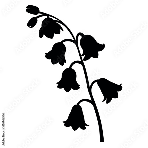 Lily of the Valley silhouette in black and white with delicate blooms