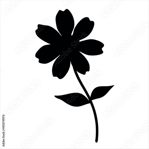 Silhouette of a beautiful flower with seven petals on a stem