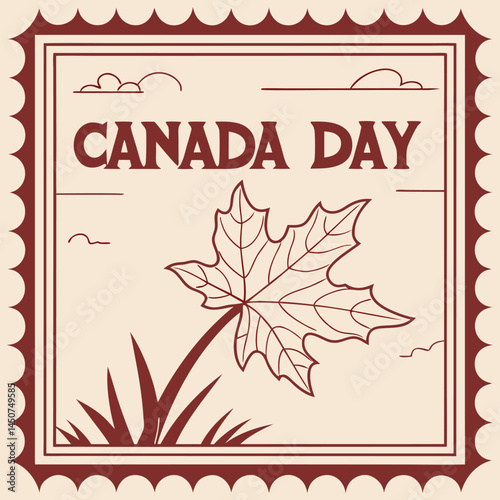 Canada Day Stamp: A vintage-style stamp design, showcasing a maple leaf emblem and the text "CANADA DAY" to celebrate the Canadian national holiday.