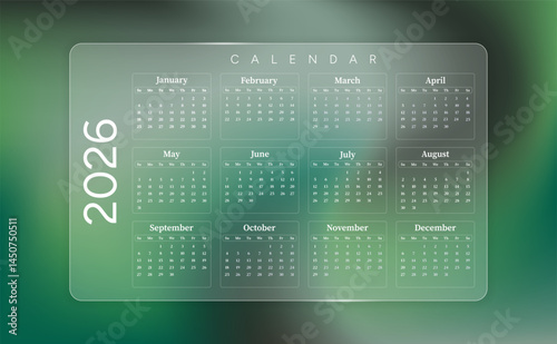 2026 calendar on blurred green background