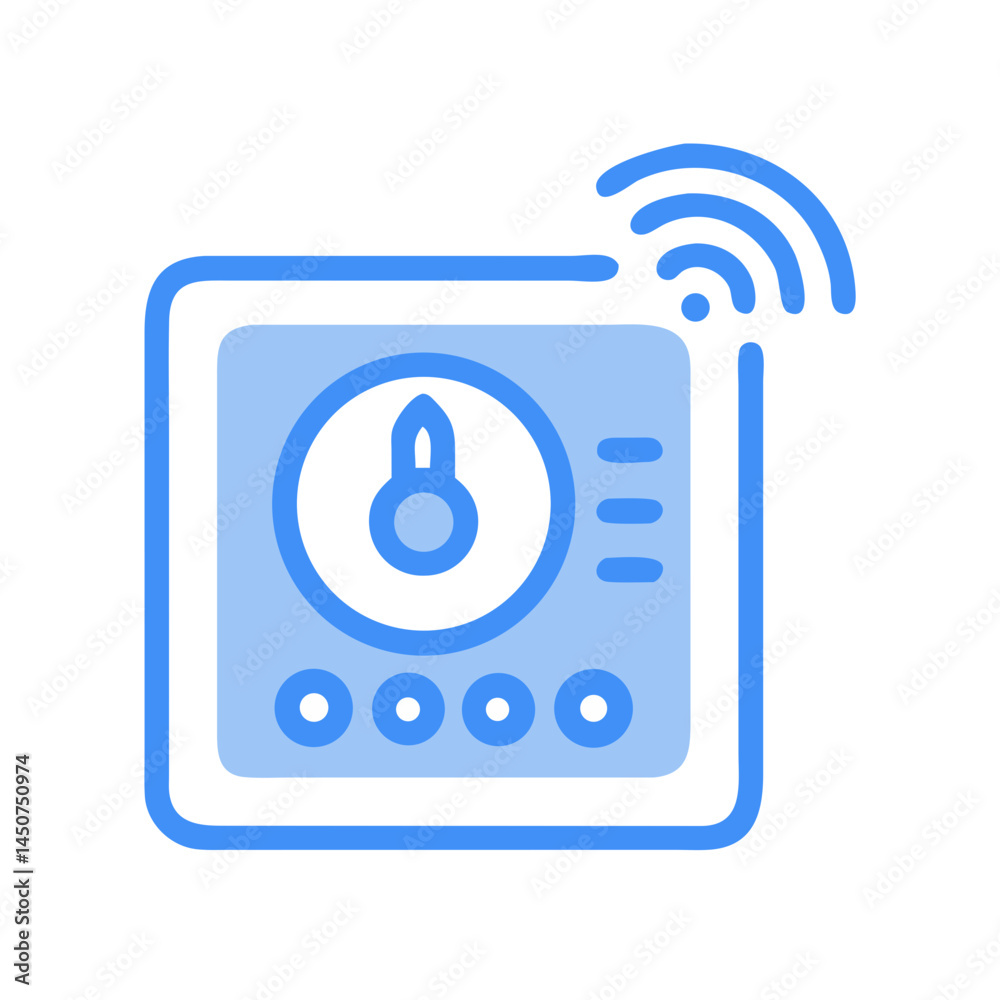 Blue smart thermostat icon with wireless signal Blue smart thermostat icon with wireless signal