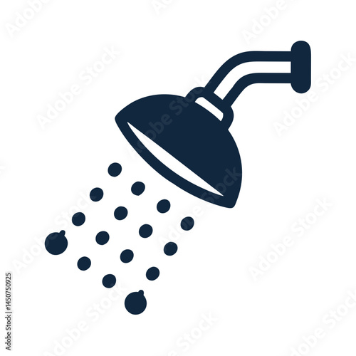 Navy shower head icon with falling water drops