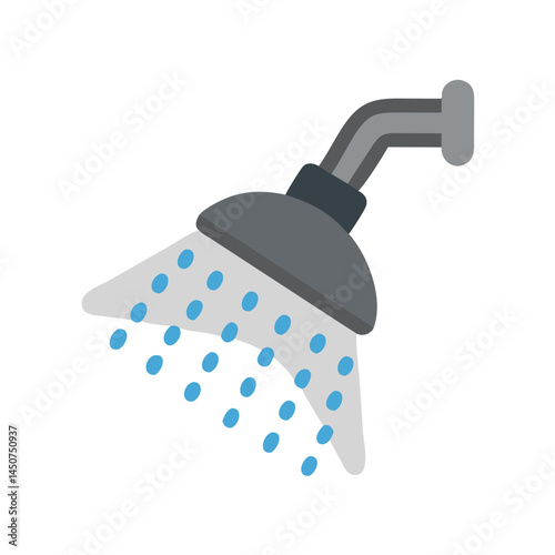 Gray angled shower head with falling blue droplets