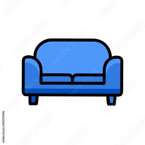 Dark blue cartoon sofa with rounded arms