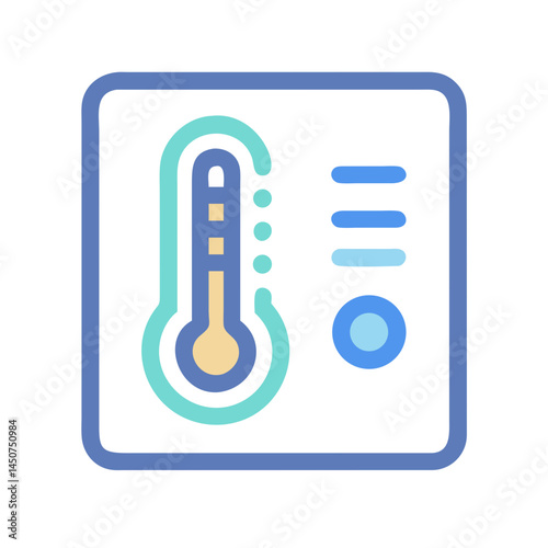 Digital thermometer icon with blue and yellow colors