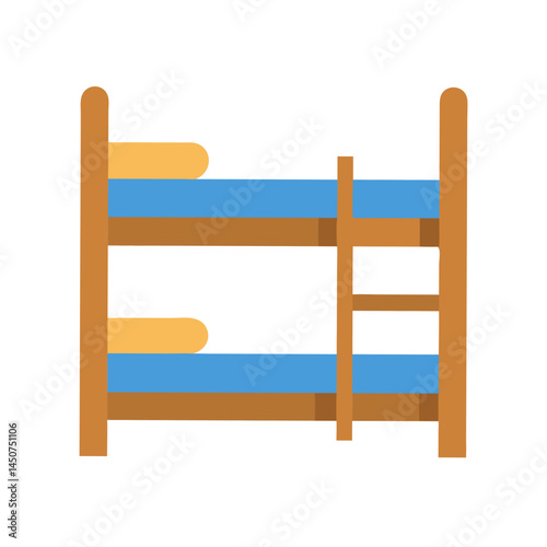 Wooden bunk bed icon with ladder in flat design