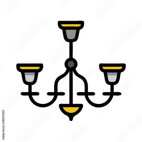 Elegant chandelier icon with curved arms and five bulbs