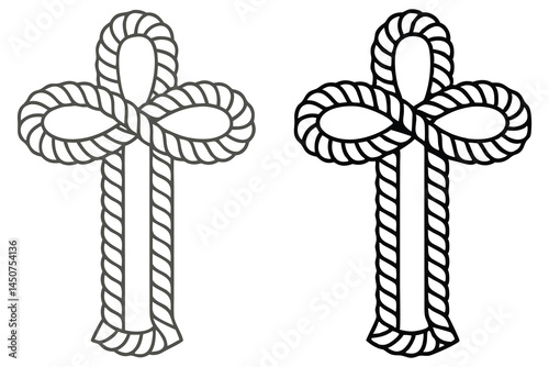 Two nautical rope cross shapes; one in gray outline and another in black