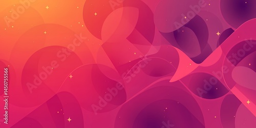 Abstract background with pink and orange gradient, circles, and small star shaped lights