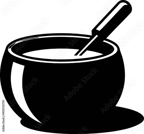 Black and white stylized bowl and spatula illustration