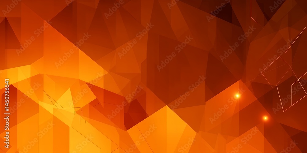 An abstract orange and brown background with geometric shapes and glowing light elements