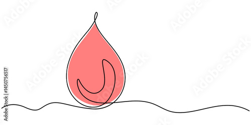 Continuous line drawing of blood drop on transparent background, blood drop icon continuous one line drawing, Single line continuous drawing of blood drop, Continuous line drawing of drop. Water drop.