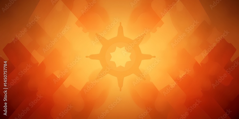 Abstract orange and yellow kaleidoscope pattern with soft glowing light in the center
