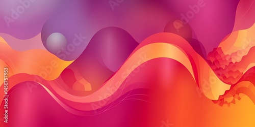 Obraz na płótnie Abstract background with wavy shapes in shades of pink orange and purple gradient colors w salonie