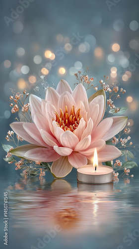 Macro Shots of a Pink Lotus Flower Floating on Water at Vesak, Capturing Serenity and Ritual in Enchanting Detail