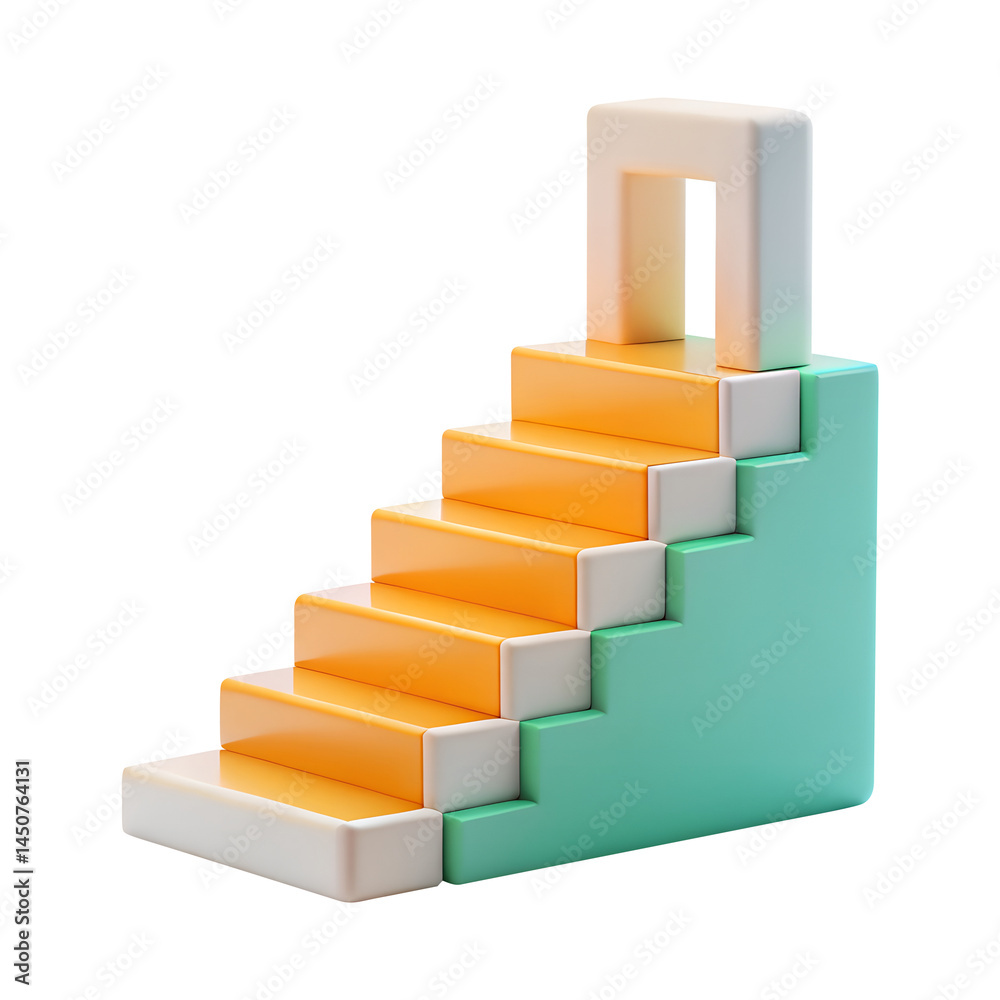 stairs to success 3d render icons in cartoon plastic style minimal isolated on transparent white background, clipping path